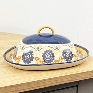 Plato de mantequilla de cerámica con tapa cubierta floral caja de almacenamiento contenedor soporte regalo D3 - Imagen 1 de 5
