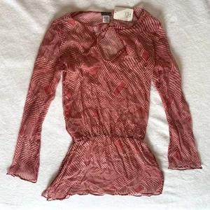Vintage Sauvage Silk Sheer Red Striped Swim Suit Cover Up Dress NWT Deadstock SM - Picture 1 of 7
