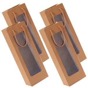 Bolsa de regalo para botellas de vino de 4 piezas bolsas Kraft con ventana bolsa a granel - Imagen 1 de 12