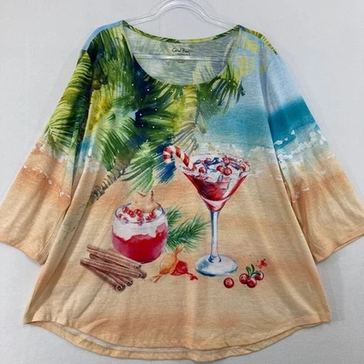 Top Coral Bay talla 3X adornado gráfico tropical vacaciones costero tejido elástico Foto 1 de 4