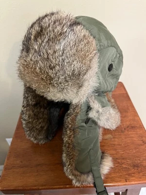Woolrich Trapper Hat Rabbit Fur Trim Army Green Size XL - Image 1 of 4