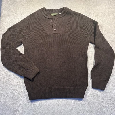 Suéter Vintage Y2K Eddie Bauer Para Hombres XL Marrón Acanalado Tejido Algodón Henley Foto 1 de 4