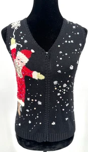 Susan Bristol Damen Santa Weihnachten Urlaub Weste Medium schwarz verziert Strick - Bild 1 von 14