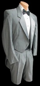 Men's Grey Tuxedo Tailcoat with Pants Satin Lapels Wedding Prom Mason 40S 34W - Picture 1 of 6