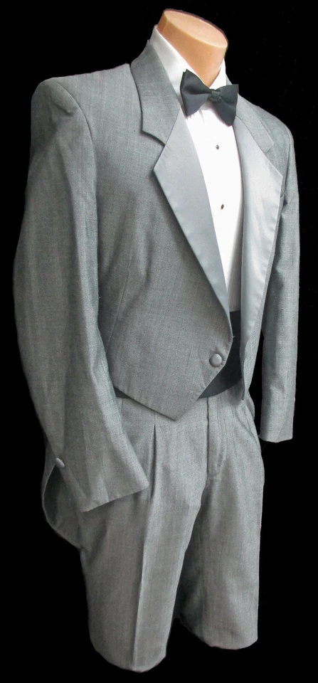 Abrigo Esmoquin Gris Para Hombre con Pantalones Solapas Satinadas Boda Baile de graduación Albañil 40L 34W Foto 1 de 4
