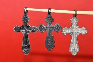 ANTIKES 19. Jahrhundert SILBER 84 russisch-orthodoxes Kreuz Ikone Anhänger Schädel Amulett - Bild 1 von 20