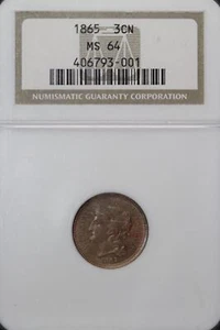 1865 Three Cent Nickel NGC MS64 Very nicely toned - *DoubleJCoins* JL1100-85 - Picture 1 of 2