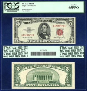 USA 1953 LEGAL TENDER $5 "RARE" "BA" BLOCK PCGS CURRENCY FR 1532 GEM UNC 65 PPQ - Picture 1 of 1
