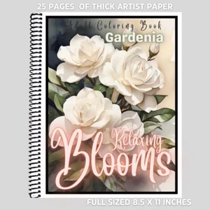 Gardenia - Relaxing Blooms - Adult Coloring Book - Greyscale Thick Artist Paper - Picture 1 of 3