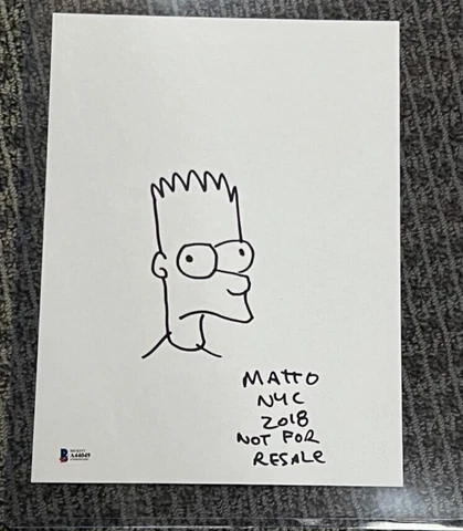 Matt Groening signed autographed Sketch Simpsons Bart BECKETT COA Cover