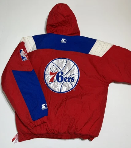 VTG 90s Philadelphia 76ers Sixers Starter Pullover Hooded Winter Jacket Coat M Cover