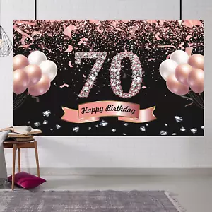 70Th Birthday Decorations for Women - Rose Gold Happy 70Th Birthday Banner Backd - Picture 1 of 12
