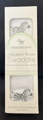 Amazing Baby Muslin Swaddle Blanket Zebras Soft Cotton White Black 36 x 36" New - Imagem 1 de 4