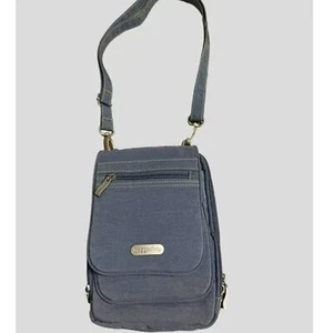 Baggallini Bon Voyage Crossbody Gray exterior and green interior. multi pockets - Picture 1 of 5