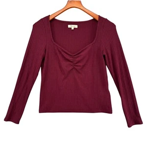 Madewell Ribbed Sweetheart Top Womens Cabernet Red Long Sleeve Pullover Sz M - Picture 1 of 8