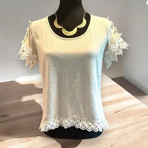Takara Größe Medium beige High Low Top Häkel Akzent Leinenmischung Boho Freizeit - Bild 1 von 7
