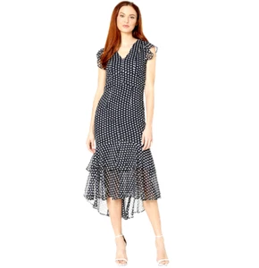 TOMMY HILFIGER Women's Ribera Floral Chiffon High Low Dress NAVY Size 2 - Picture 1 of 5