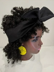AFRICAN HAND MADE BLACK POLYCOTTON WAX HEADBAND HAIR WRAP SCARF TURBAN HAIR BAND - Picture 1 of 2