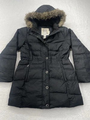 Chaqueta parka de plumón medio Eddie Bauer para mujer M Pet. Abrigo acolchado largo negro con capucha de piel Foto 1 de 4