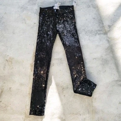 ALICE + OLIVIA SCOOP Negro Lentejuelas Pull-On Leggings Pantalones tiro medio Talla M Nuevo Foto 1 de 4