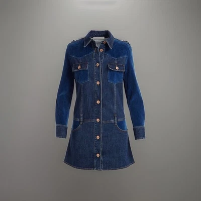 Mini Camisa Vestido See By Chloe Italia Retro Azul Denim Terciopelo ALine Botón 40 $425 Foto 1 de 4