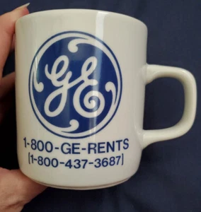 Vintage GE Rents Advertising White Blue Coffee Mug Cup 1980's - Picture 1 of 6