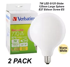 2 x 7W Dimmable LED G125 Pearl Light Globes Bulbs Lamps E27 Screw ES Warm White - Picture 1 of 6