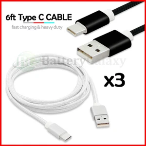 3 PACK 6ft Type-C USB-C Nylon Braided Fast Charger Cable Quick Charging Cord - Picture 1 of 22