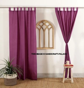 2PC Solid Cotton Curtain Indian Handmade Tab Top Blackout Room Door Curtains Set - Picture 1 of 54