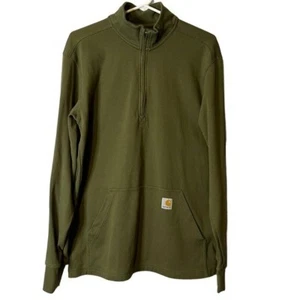 Carhartt Relaxed Fit Olive Green Mens Long Sleeve Polo Sweater Sweatshirt Medium - Picture 1 of 11