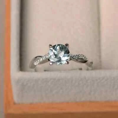 2.60 Ct Natural Aquamarine & Diamond Valentine's Day Ring 14K solid White Gold - Image 1 of 4