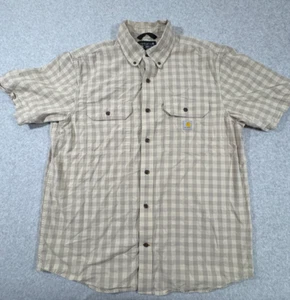 Carhartt Shirt Mens Large Beige Loose Fit Check Gingham Workwear Button Down - Picture 1 of 6