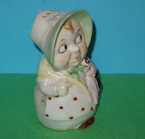 Seltene antike deutsche Glanz Glanz glasierte Porzellan Figur Dame Salzstreuer - Bild 1 von 12