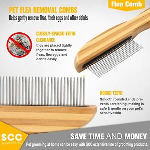 Pet Dog Cat Metal Teeth Grooming Hair Comb Brush Fur Rake Tool Bamboo Handle UK