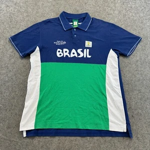 Brazil Soccer Shirt Mens L Green Blue Jersey 2014 Cotton FIFA World Cup Brasil - Picture 1 of 6