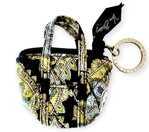 Vera Bradley Mini Miller Tote Keychain Paisley Green Blue Shades, Zip Pocket - Picture 1 of 7