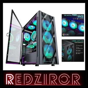 ATX Gaming PC Gehäuse Schwarz Glas Mesh 6 PWM ARGB Lüfter USB 3.0 Mid-Tower - Bild 1 von 2