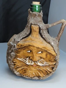 VTG Decanter Rindenschmid Beard Man Face Tree Bark Texture Green Glass Folk Art - Picture 1 of 9