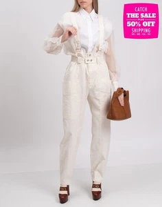 RRP €455 ISABEL MARANT Ekla Cargo Trousers FR36 US4 UK8 S Linen Blend Belt Loops - Picture 1 of 8