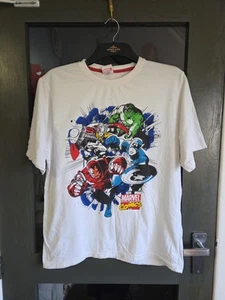 Avenue Mens White Marvel Print Stretch Cotton T-Shirt Size M 39-41" - Foto 1 di 8