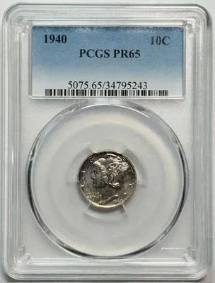 Moneda de diez centavos Mercury 1940 P graduación profesional prueba PR-65 Foto 1 de 2