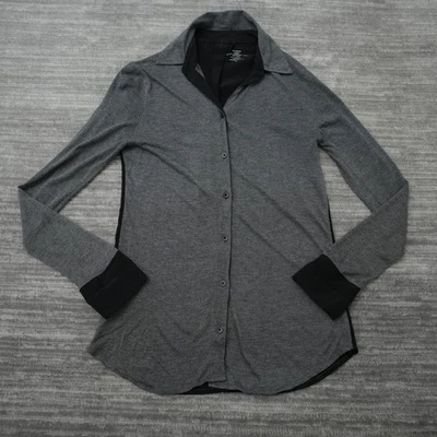 Camisa Blusa Majestic Paris Mujer Abotonada Negra Gris 100% Seda Viscosa Pequeña Foto 1 de 4