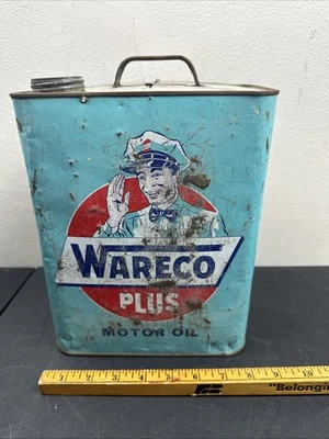 Vintage 2 Gal Wareco Motor Óleo Posto de Gasolina Lata Publicidade Rara LEIA - Imagem 1 de 4