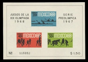 MESSICO Sc#983a, 1967 1968 OLIMPIADI FOGLIO RICORDO DI 3 (IMPERF), COME NUOVO F-VF NH - Foto 1 di 2