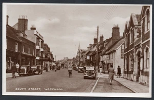 Postcard Wareham nr Poole Dorset motor cars South Street RP - Foto 1 di 2
