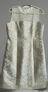 Elie Tahari Cocktail Dress Silver cream Floral /fish Net Shoulders Size12 - Picture 1 of 18