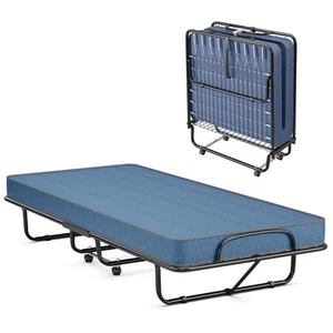Folding Bed with Mattress Portable Rollaway Guest Cot Memory Foam Made in Italy - Picture 1 of 10