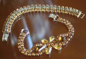 vintage :* TWO CITRINE COLORED RHINESTONE BRACELETS STACK OR WEAR ALONE EX COND: - Picture 1 of 8