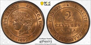 1897 A France 2 Centimes Gad 105 PCGS MS64 RB Very attractive coin 4093 - Picture 1 of 5