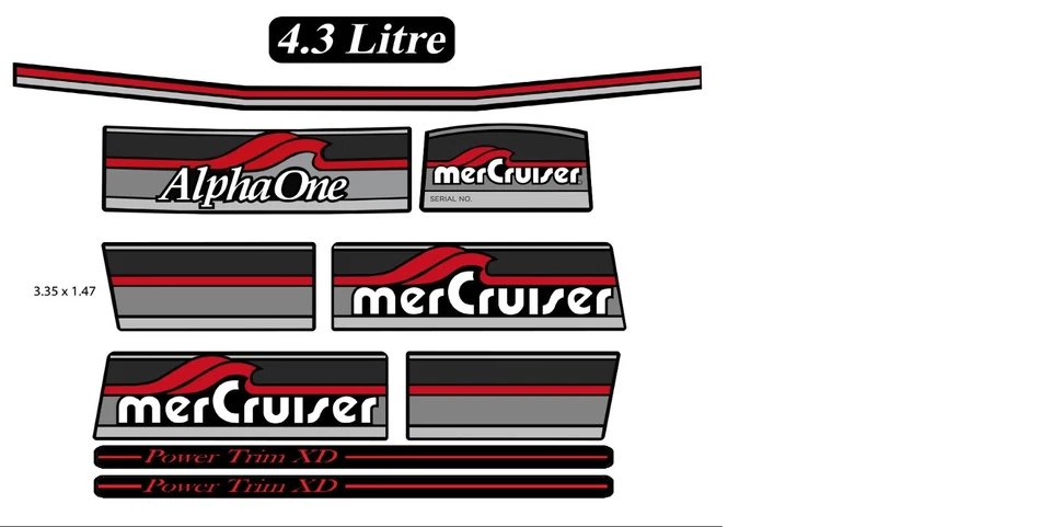 1984-1991 MERCURY ALPHA ONE GEN 1 ONE STICKERS DECALS SET 4.3 LITRE TRIM RED - Image 1 of 1